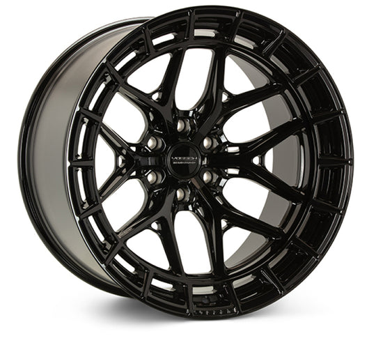 Vossen HFX-1 forged wheel in gloss black, 20x9.5 inches, 6x139.7 bolt pattern, ET30 offset, deep concave design.