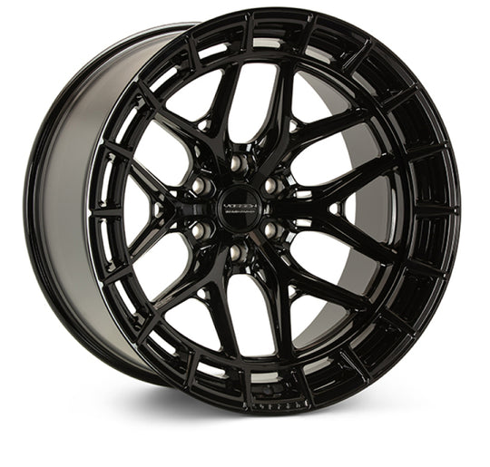 Vossen HFX-1 20x11 forged gloss black wheel with deep dish design, 5x115 bolt pattern, ET-6 offset, and 71.5 center bore.