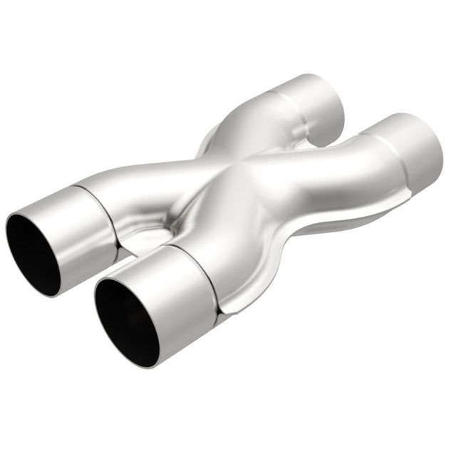 MagnaFlow Smooth Trans X 3/3 X 14 stainless steel X pipe for vehicle exhaust systems, showing the polished metal finish.
