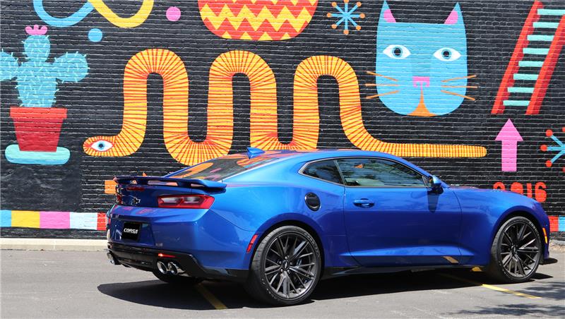 Polished CORSA Performance axle-back exhaust for Chevrolet Camaro SS 6.2L V8 2017-2024, featuring dual tips and chrome finish.