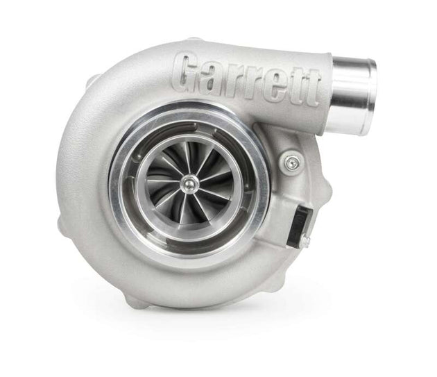 Garrett G30-825 G-Series II turbocharger with 0.83 A/R V-Band inlet and V-Band IWG actuator, visible metal turbine housing and compressor wheel