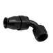 DeatschWerks 8AN female swivel 90-degree hose end fitting with PTFE liner and olive insert in anodized matte black.