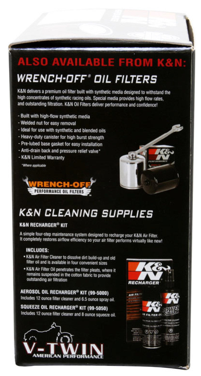 K&N Engineering round custom air filter with 5-3/8 inch outer diameter, 4 inch inner diameter, and 2 inch height for drop-in replacement