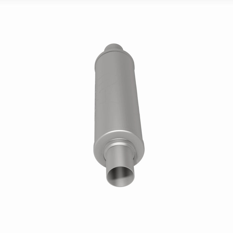 MagnaFlow Mag SS muffler with 14x4x4 inch dimensions and dual 2x2 inch inlet and outlet pipes, shown in the image.
