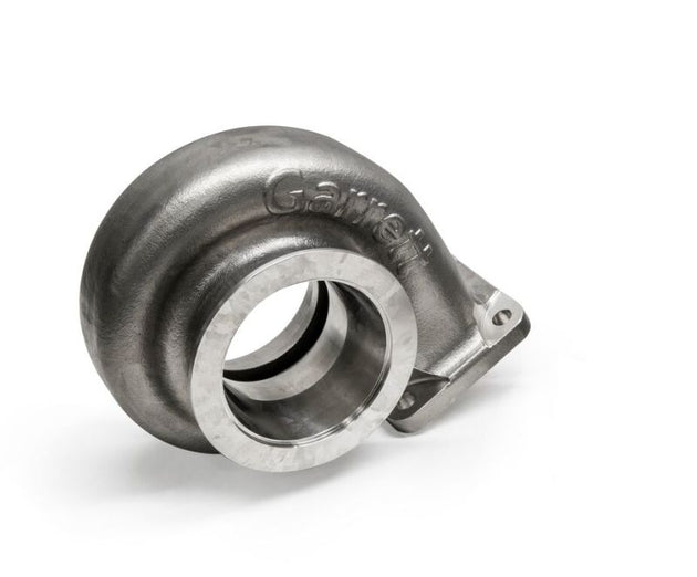 Garrett G40 turbine housing kit with T4 flange and V-band, 1.06 A/R, standard rotation, showcasing the stainless steel construction.
