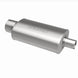 MagnaFlow stainless steel muffler with tip, 14x5x8 inches, featuring dual inlet and outlet pipes for automotive exhaust system.