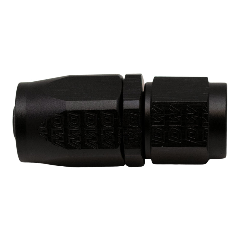 DeatschWerks 6AN female swivel straight hose end fitting in anodized matte black for high-performance fuel systems