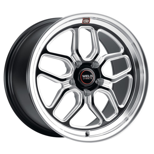 Weld S107 Laguna 19x9.5 cast wheels in gloss black with 5x120.65 bolt pattern, ET50 offset, and 70.3mm bolt diameter.