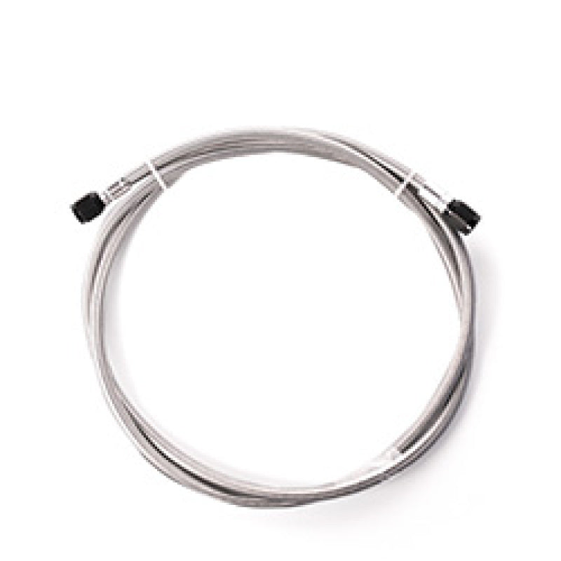 Snow Performance 1ft black stainless steel braided line with 4AN fittings for injection pump components.
