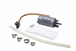 Fuelab 496 in-tank brushless fuel pump with 9mm and 6mm barb fittings, 500 LPH capacity, designed for efficient fuel transfer.