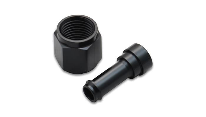 Vibrant Female -8AN to 1/2 inch barb fitting, automotive fluid connection fitting with vibrant branding and detailed metal finish.