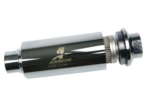 Aeromotive Pro-Series inline fuel filter with AN-12 fitting and 100 micron stainless steel element for automotive fuel systems.