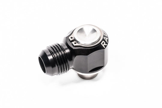 Radium Engineering 10AN male press-fit fitting for Honda K-Series engine fuel and oil lines, showing the fitting's detailed design.