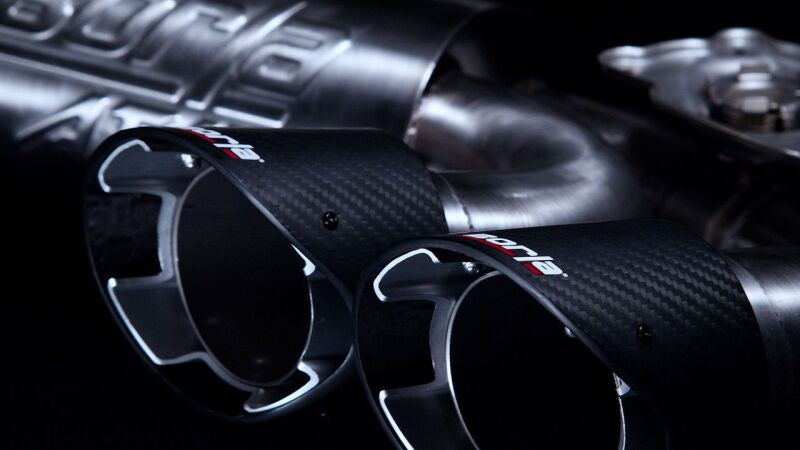 Borla catback exhaust system for 2020 Chevrolet Corvette C8 with 6.2L ATAK muffler and dual round angle cut carbon fiber tips.
