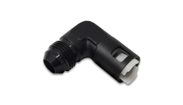Vibrant 90 Degree Aluminum AN to Female Quick Connect fitting with -6AN size and 0.3125-inch hose connection, for high-performance automotive use.