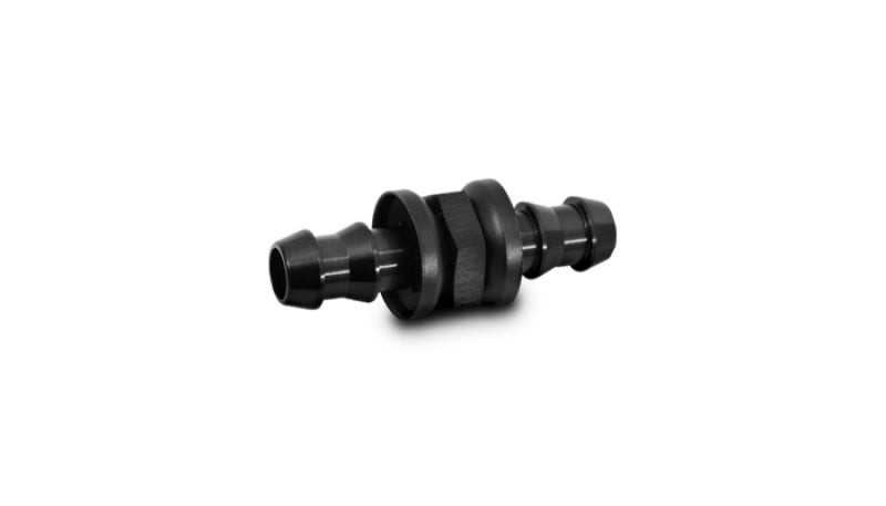 Vibrant -6AN barbed union fitting for hose connections, made of durable metal with threaded and barbed ends for secure attachment.