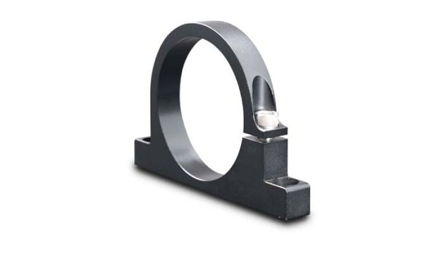 Vibrant HD Power Filter mounting bracket for fuel filters, black metal construction, shown attached to a fuel filter.