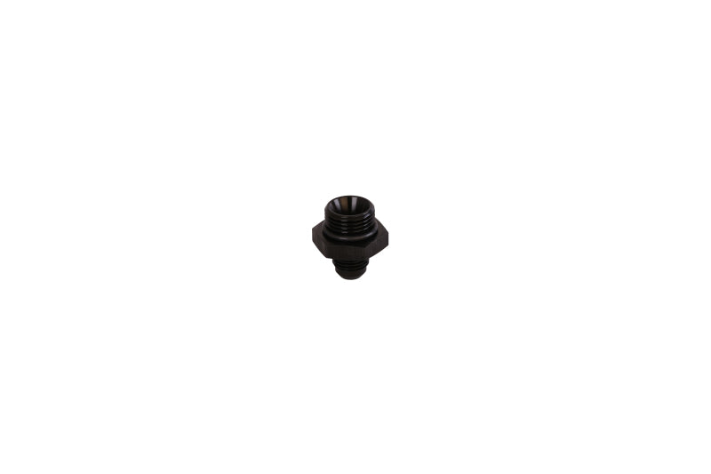 Aeromotive ORB-08 to AN-06 male flare reducer fitting showing metal construction and threaded ends for automotive fuel lines