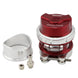 Red Turbosmart BOV RacePort Gen V blow off valve installed in a car engine bay with visible hoses and fittings