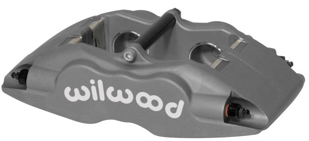 Wilwood Forged Superlite brake caliper with 1.12-inch pistons and .81-inch disc for high-performance braking systems.