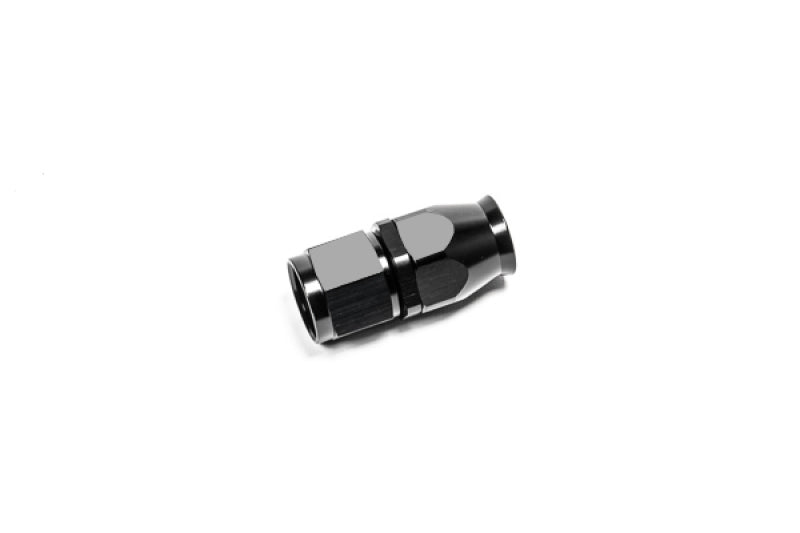 Radium Engineering 10AN Hose End Straight PTFE fitting in black, showcasing durable hose end connection for high-performance automotive use.