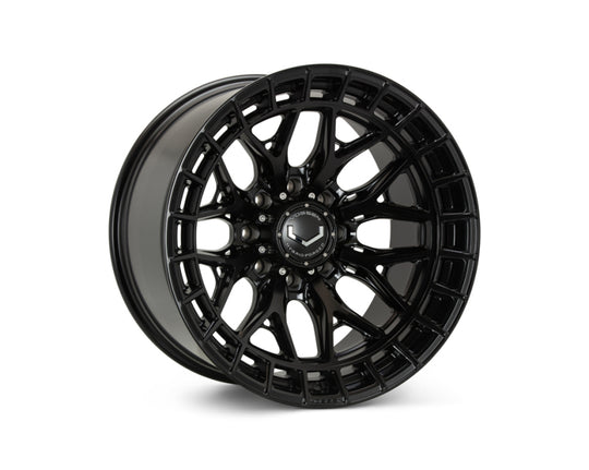 Vossen HFX-1 20x10 satin black forged wheel with 8x170 bolt pattern, ET18 super deep face, visible wheel design.