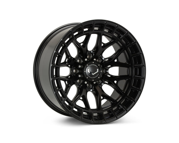 Vossen HFX-1 20x10 satin black forged wheel with 8x170 bolt pattern, ET18 super deep face, visible wheel design.