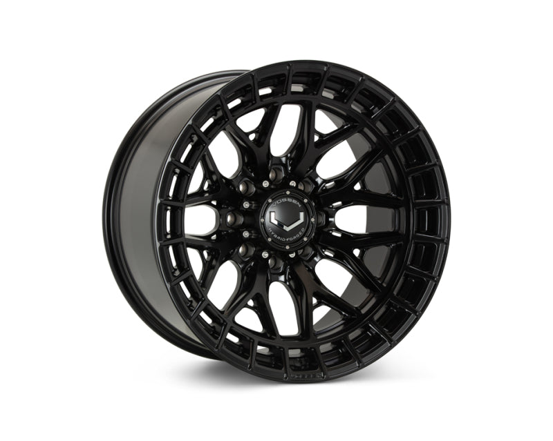 Vossen HFX-1 20x10 satin black forged wheel with 8x170 bolt pattern, ET18 super deep face, visible wheel design.