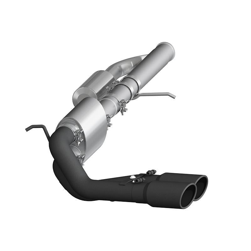 MBRP 09+ Chevrolet Silverado 1500 cat back exhaust system with dual outlet, 4-inch black tip, pre-axle design, and polished finish