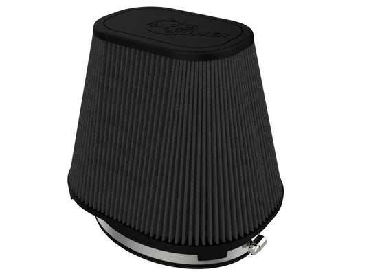 aFe MagnumFLOW Black Pro-5 R cold air intake filter with high-flow design and sleek black finish, compatible with PN 57 series.