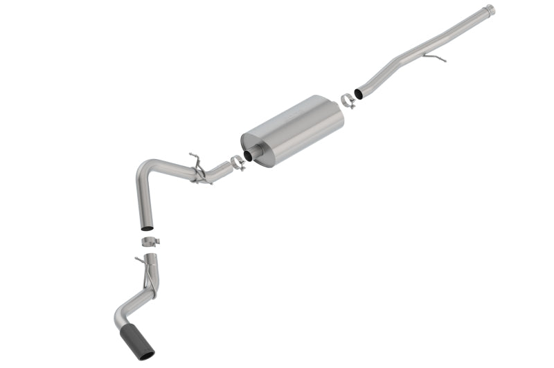 Borla 2019 Silverado/Sierra catback exhaust with black chrome tip, V8 5.3L engine, polished stainless steel, sleek design