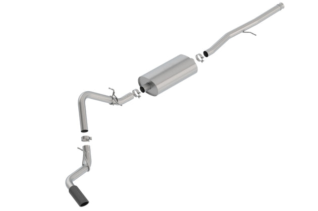 Borla 2019 Silverado/Sierra catback exhaust with black chrome tip, V8 5.3L engine, polished stainless steel, sleek design