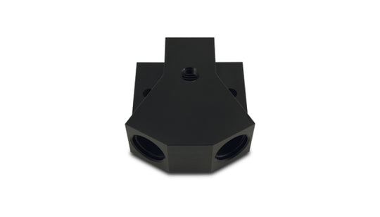 Vibrant billet aluminum Y-block fitting with 1/8in NPT port and dual -8AN ORB connections, designed for high-performance fluid systems.