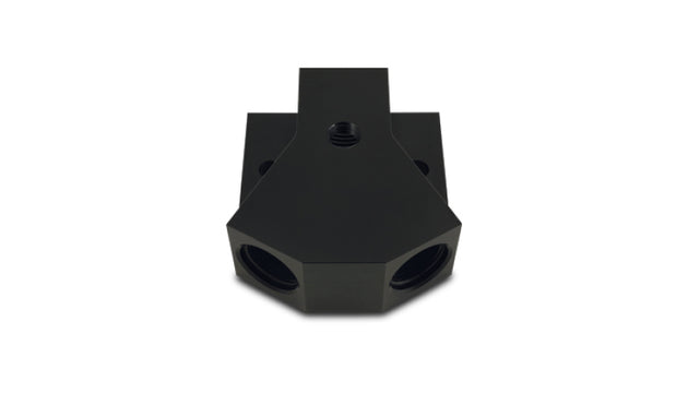 Vibrant billet aluminum Y-block fitting with 1/8in NPT port and dual -8AN ORB connections, designed for high-performance fluid systems.
