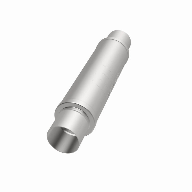MagnaFlow Mag SS 4x4x14 3 muffler showing stainless steel construction and dual inlet design for a 4x4 vehicle.