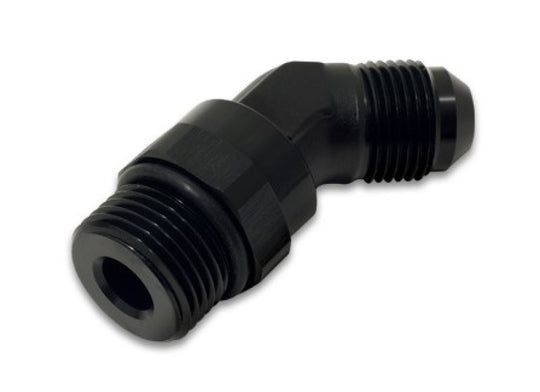 Vibrant black -12AN Male to Male 45-degree straight cut adapter fitting for automotive or hydraulic applications.