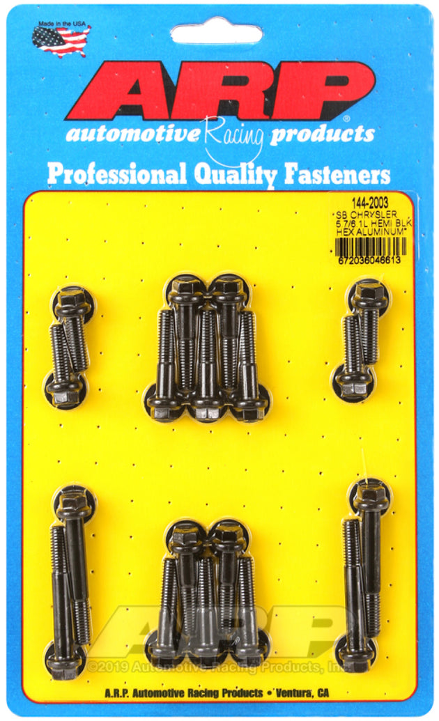 ARP Small Block Chrysler 5.7/6.1L Hemi aluminum intake manifold bolt kit with hex head hardware, for engine assembly.