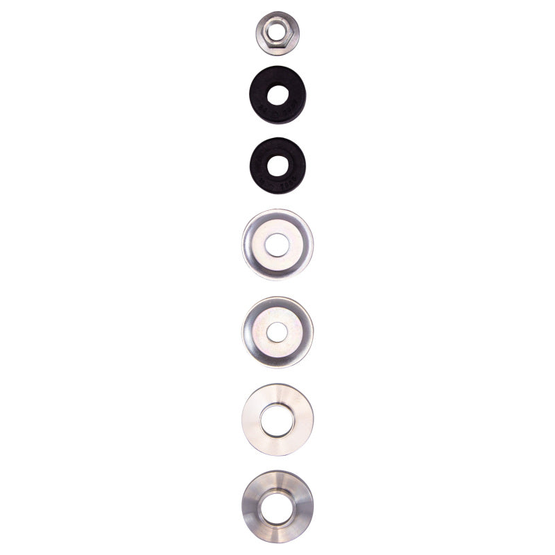 Bilstein B1 suspension hardware kit components for shocks and struts, including mounting brackets and bushings.