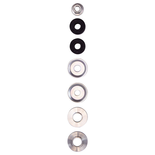 Bilstein B1 suspension hardware kit components for shocks and struts, including mounting brackets and bushings.