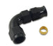 Vibrant 90-degree 3/8-inch tube to male -6AN flare adapter with olive inserts, automotive fitting for fluid connections.