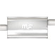 MagnaFlow Mag SS muffler with 22x5x11 dimensions and 2.5-inch O/C inlet/outlet, shown in a close-up view of the stainless steel muffler.
