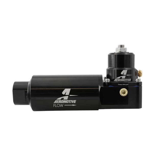 Aeromotive fuel pressure regulator filter combo for EFI systems, adjustable 40-75 PSI, suitable for A1000 or smaller fuel setups.