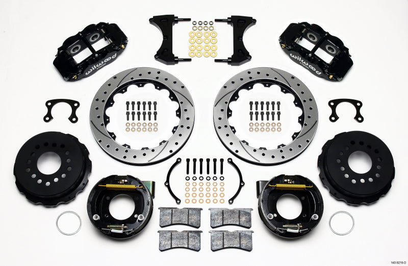 Wilwood Narrow Superlite 4R rear brake kit with 12.88-inch drilled rotors, Big Ford style, 2.50-inch offset, for high-performance vehicles.