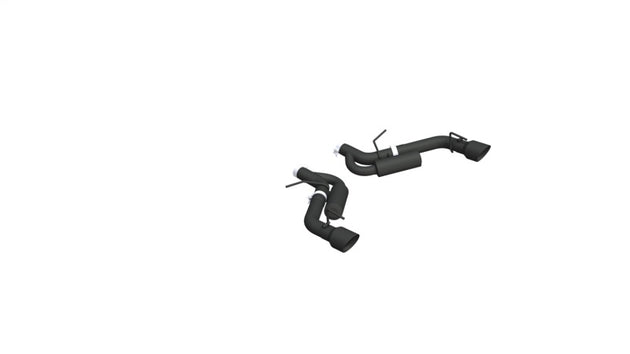 MBRP dual rear exit axle back exhaust with 4.5-inch black OD tips on a Chevrolet Camaro SS (2016-2019) non-NPP model.