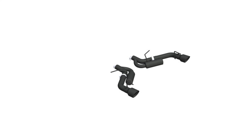 MBRP dual rear exit axle back exhaust with 4.5-inch black OD tips on a Chevrolet Camaro SS (2016-2019) non-NPP model.