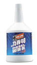 Red Line 15W40 diesel motor oil quart bottle showing the label and container for diesel engine lubrication.