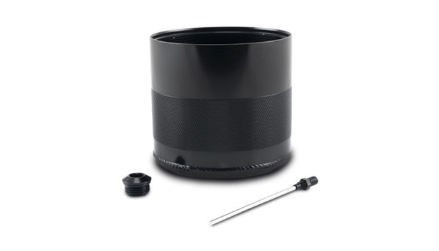 Vibrant small 0.75L oil catch can reservoir with dipstick for automotive engine ventilation systems.
