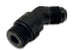 Vibrant black anodized 6AN male flare to -8AN ORB swivel 45-degree adapter fitting for automotive or racing applications.