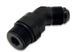 Vibrant black anodized 6AN male flare to -8AN ORB swivel 45-degree adapter fitting for automotive or racing applications.