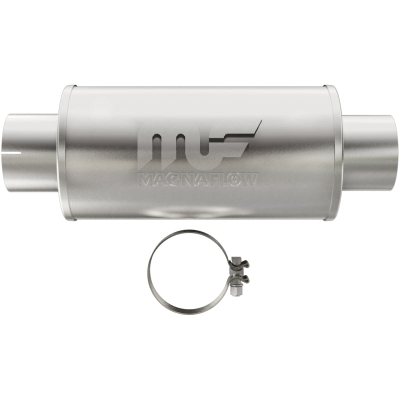 MagnaFlow muffler Mag DSL SS with 7x7x14 inch dimensions, 4-inch inlet and outlet, made of stainless steel for automotive exhaust.